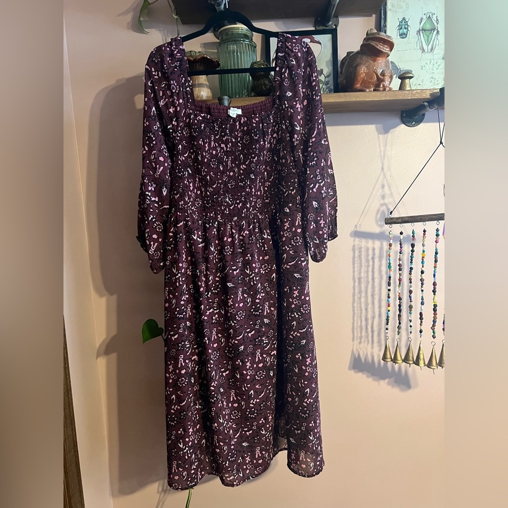 Floral Burgundy Smocked Midi Dress
